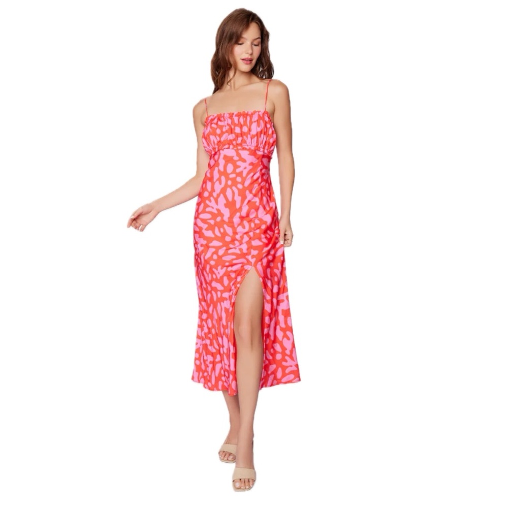 Lost and Wonder Midi Dress Slip Abstract Coral Pink Orange Women Small $118 - Picture 2 of 5